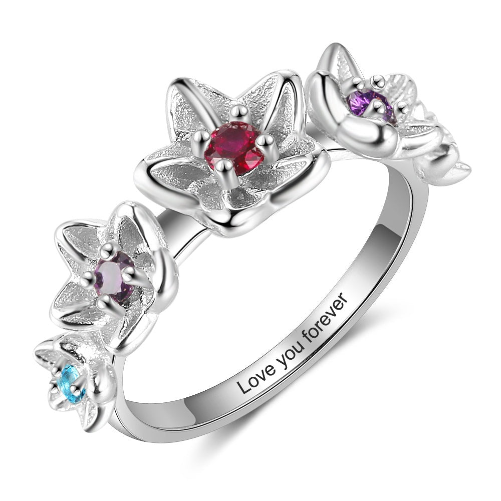 Anillo de piedra de nacimiento personalizado de plata de ley 925
