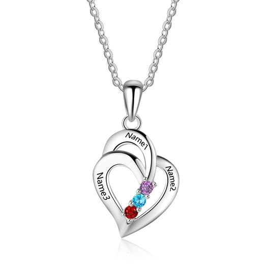925 Sterling Silver Personalized Necklace with 3 Birthstones