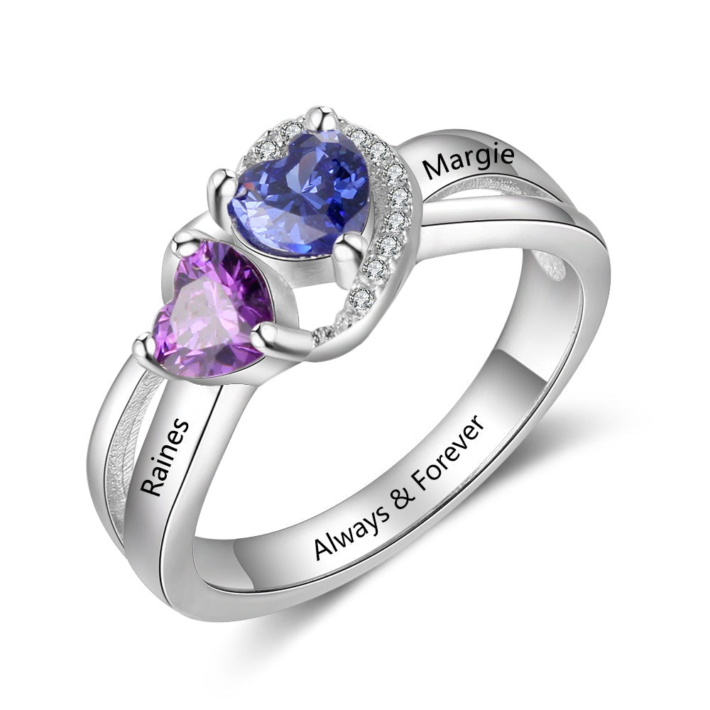 Anillo de plata de ley 925 con nombre personalizado y piedra de nacimiento