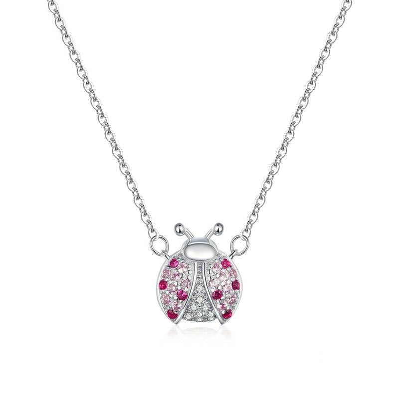 Collar de mariquita rosa en plata de ley 925