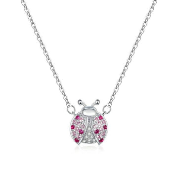 Collar de mariquita rosa en plata de ley 925