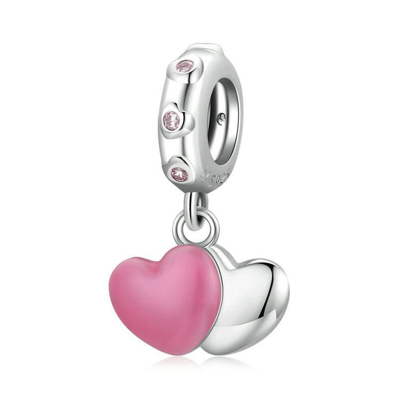 925 Sterling Silver Pink Double Love Charm Beads