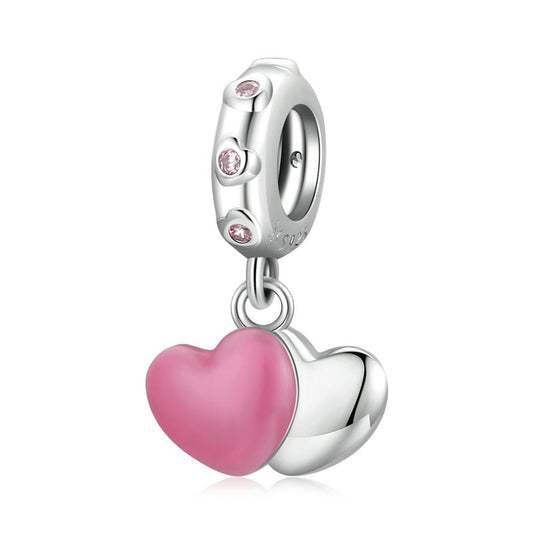 925 Sterling Silver Pink Double Love Charm Beads