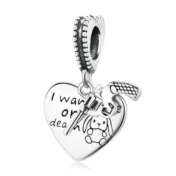 925 Sterling Silver Pistol Love Rabbit Heart Charm Beads