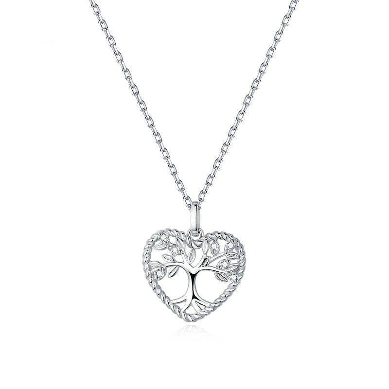 925 Sterling Silver Radiant Tree of Life Heart Necklace