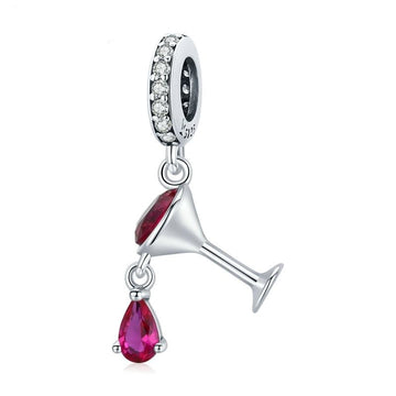 925 Sterling Silver Red Dangling Wine Glass Charm Beads