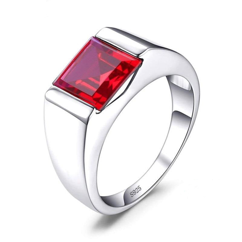 925 Sterling Silver Ruby Stone Square Zircon Ring