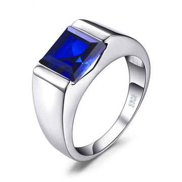 925 Sterling Silver Square Blue Sapphire Ring