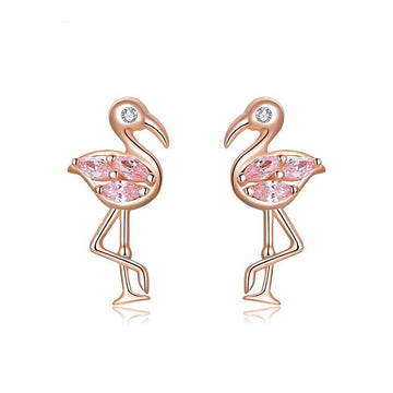 925 Sterling Silver Rose Gold Color Cubic Zirconia Stud Earrings