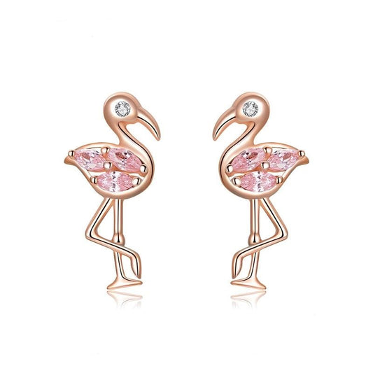 925 Sterling Silver Rose Gold Color Cubic Zirconia Stud Earrings