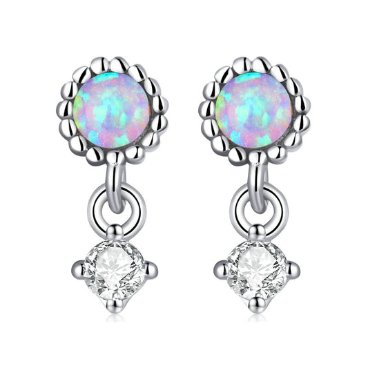925 Sterling Silver Simple Opal Stud Earrings