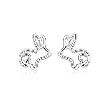 925 Sterling Silver Sketch Rabbit Bunny Stud Earrings