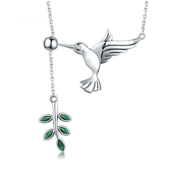 925 Sterling Silver Spring Bird Tree Leaf Leaves Dangle Necklace