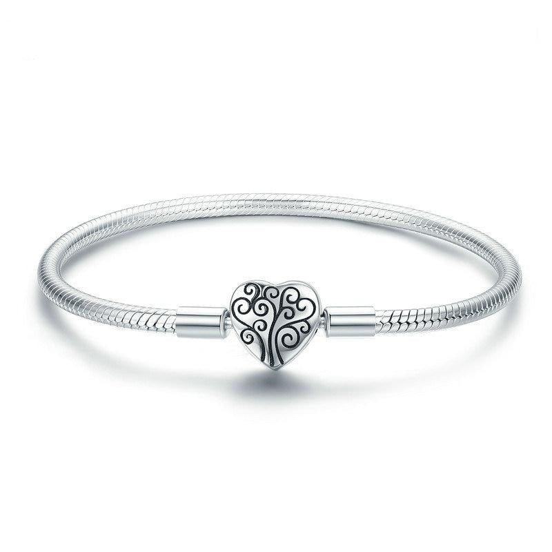 925 Sterling Silver Spring Tree of Life Heart Shape Clasp Bracelet