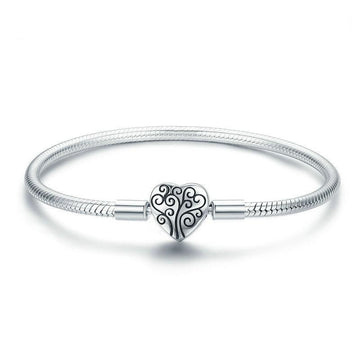 925 Sterling Silver Spring Tree of Life Heart Shape Clasp Bracelet