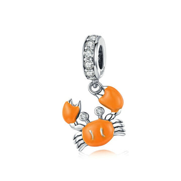 925 Sterling Silver Summer Crab Enamel Charm Beads