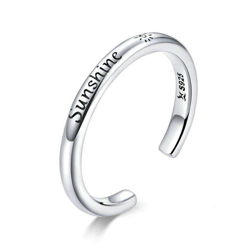 925 Sterling Silver Sunshine Engrave Adjustable Ring