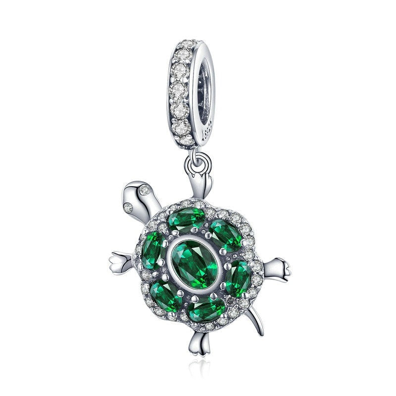 925 Sterling Silver Turtle Green Tortoise Animal Charm Beads