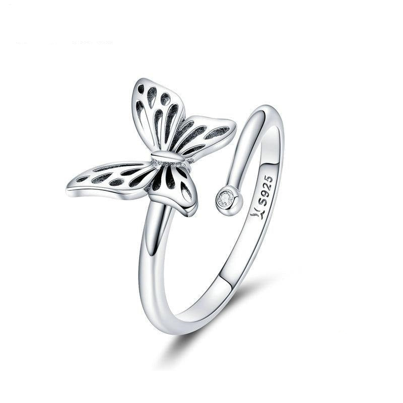 Anillo ajustable vintage de mariposa en plata de ley 925