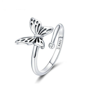 Anillo ajustable vintage de mariposa en plata de ley 925