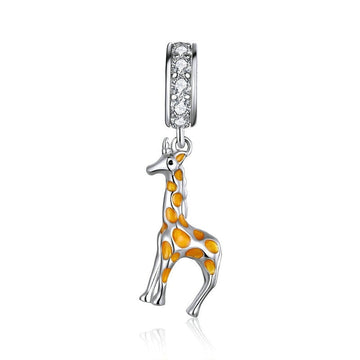 925 Sterling Silver Yellow Enamel Giraffe Charm Beads