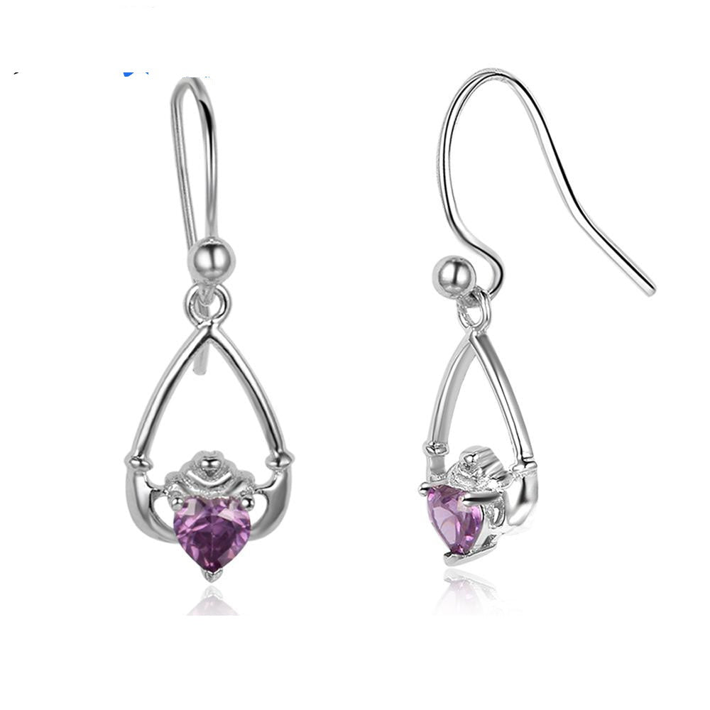 925 Sterling Sliver Claddagh Personalized Birthstone Drop Earrings