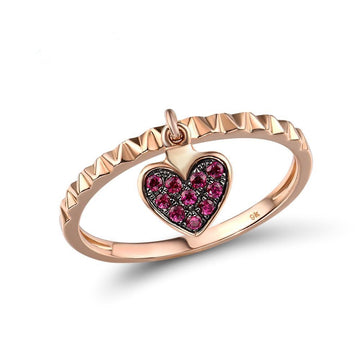 9K 375 Rose Gold lab Created Ruby Heart Shape Ring For Lady