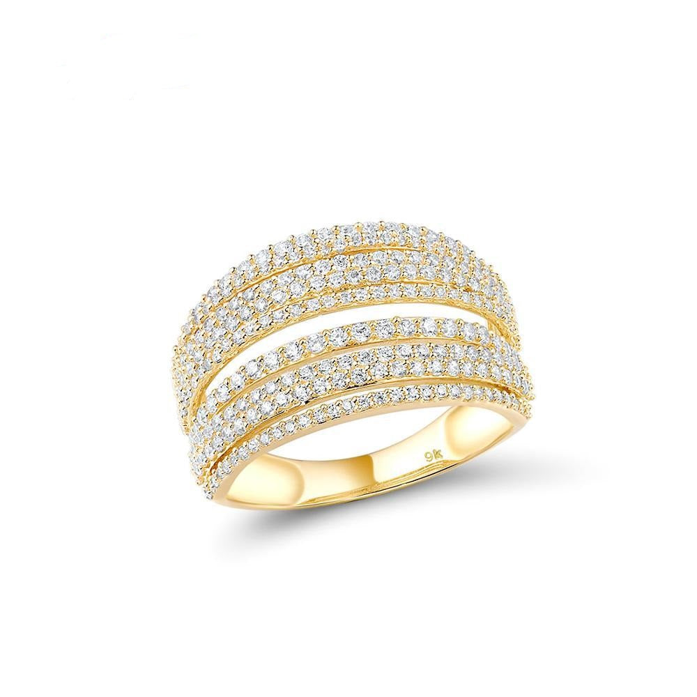 9K 375 Yellow Gold Ring Sparkling White Elegant Rings