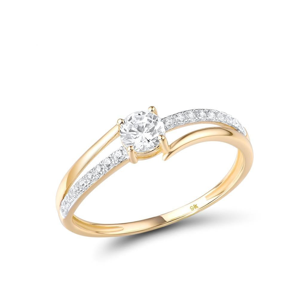9K 375 Yellow Gold Ring Sparkling White Ring For Women