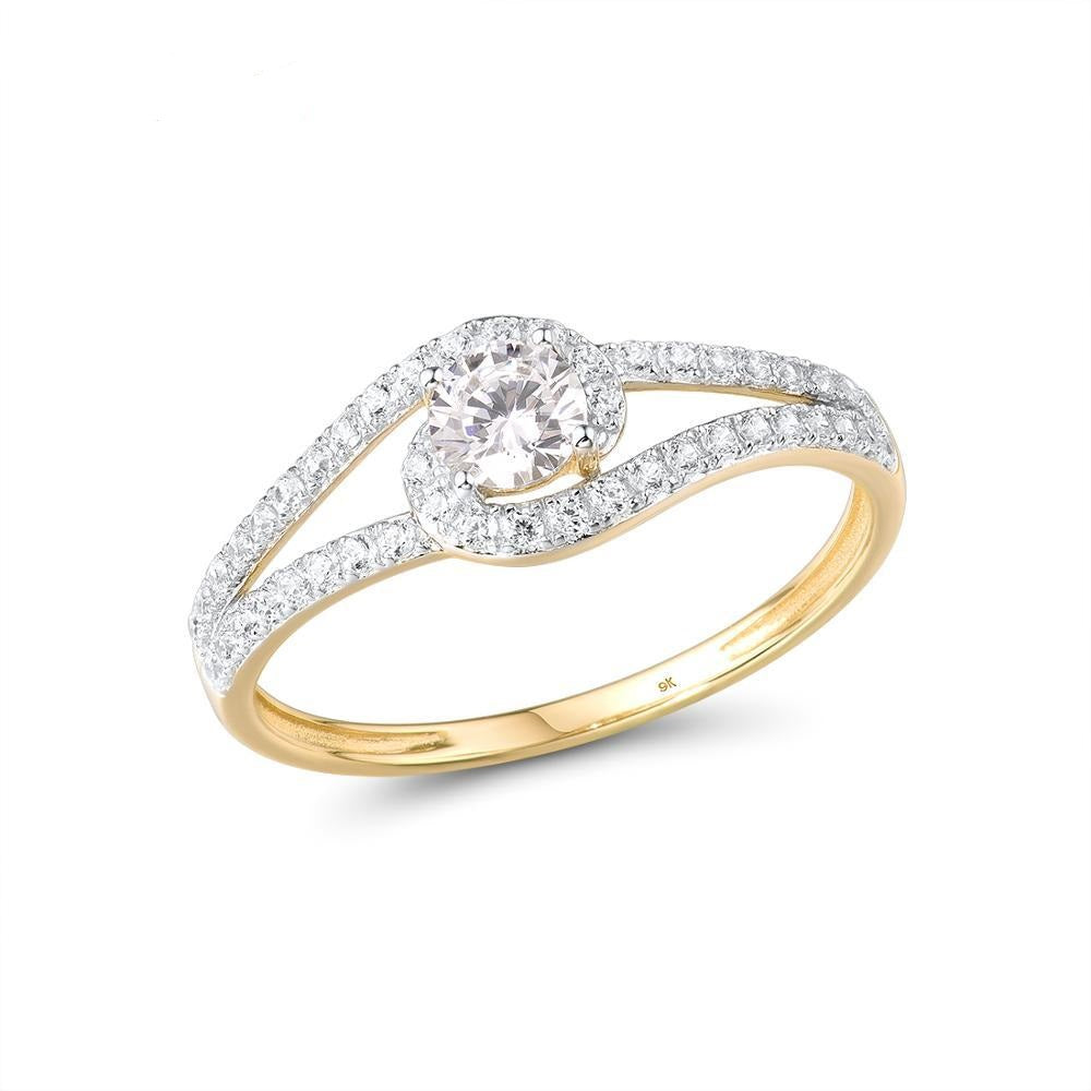 9K 375 Yellow Gold Ring Sparkling White Rings