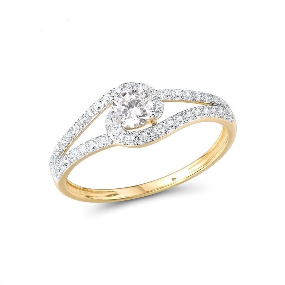 9K 375 Yellow Gold Ring Sparkling White Ring