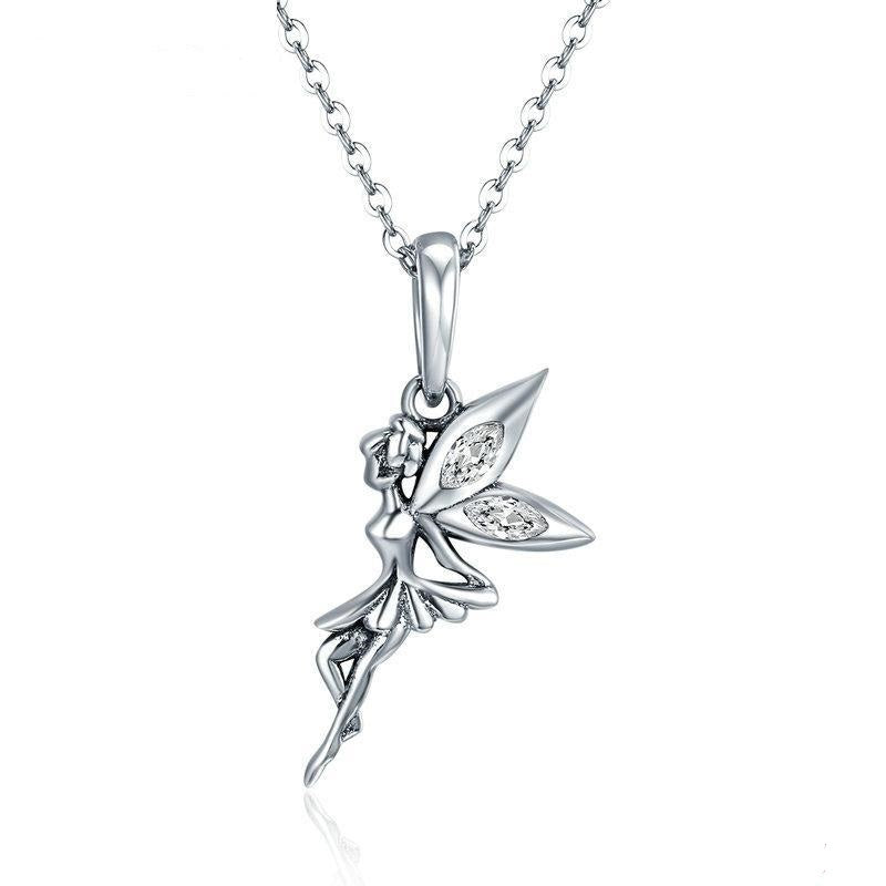 925 Sterling Silver Flower Fairy Pendant Necklace