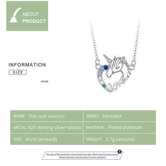 925 Sterling Silver Lucky Licorne Heart Neckalce