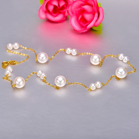 White Freshwater Pearl 18K Solid Gold Necklace