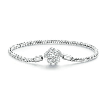 925 Sterling Silver Zircon Rose Buckle Bracelet