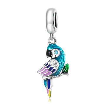 925 Sterling Silver Vivid Bright Parrot Dainty Bird Charm Beads