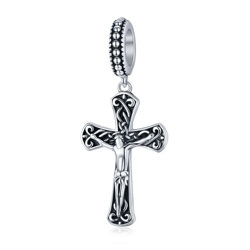 925 Sterling Silver Retro Jesus Cross Charm Beads