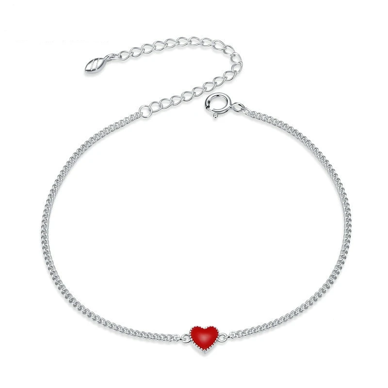 Pulsera de corazón rojo de plata de ley 925
