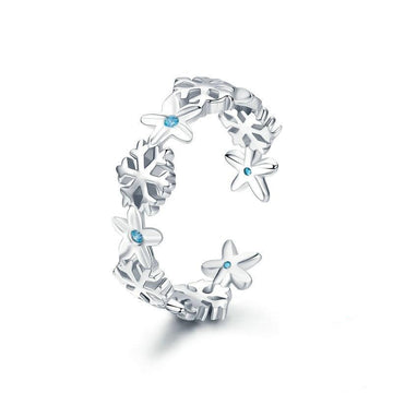 Anillo de copo de nieve invernal auténtico de plata de ley 925