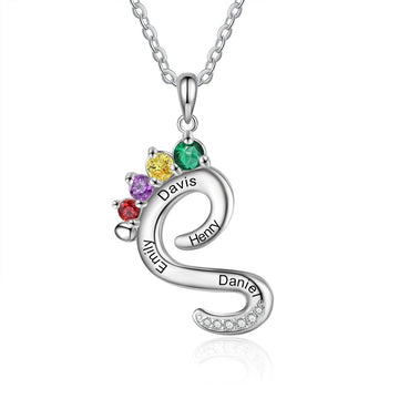 Customized Family Name Baby Foot Birthstone Necklace