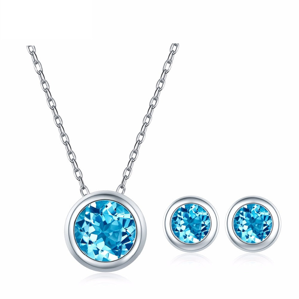 Blue Topaz 925 Sterling Silver Pendant Earrings Jewelry Set