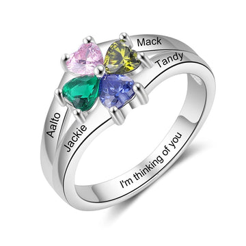 Customized 4 Birthstones Flower Ring