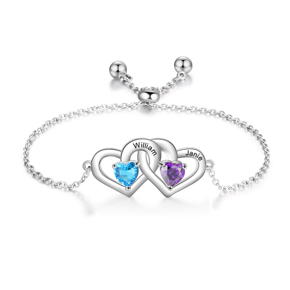Customized Birthstones Adjustable Engraved Name Bracelet