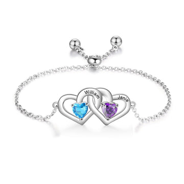 Pulsera ajustable con nombre grabado y piedras de nacimiento personalizadas
