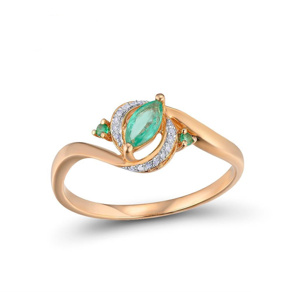 Genuine 14K 585 Rose Gold Ring Magic Emerald Sparkling Diamond Engagement Anniversary Fine Jewelry