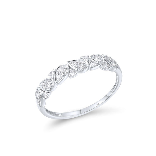 Genuine 14K 585 White Gold Ring For Women Sparkling Diamond Band Ring Simple Style Daily Wear Gift