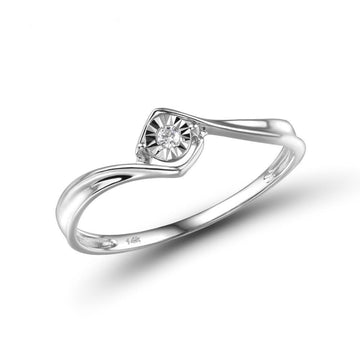 Genuine 14K 585 White Gold Ring Sparkling Diamond Promise Engagement Rings