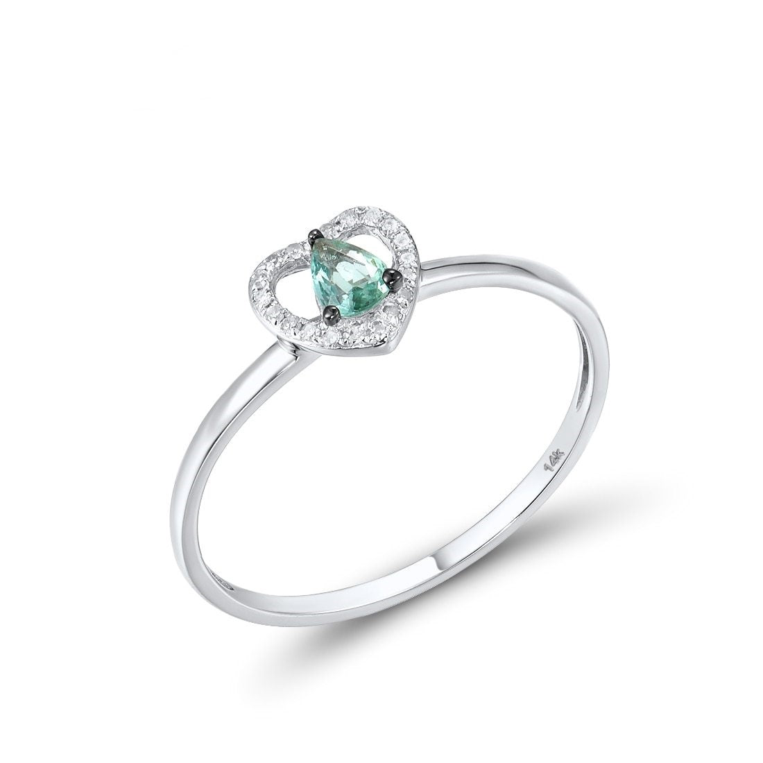Genuine 14K 585 White Gold Rings Sparkling Emerald Diamond Stackable Rings