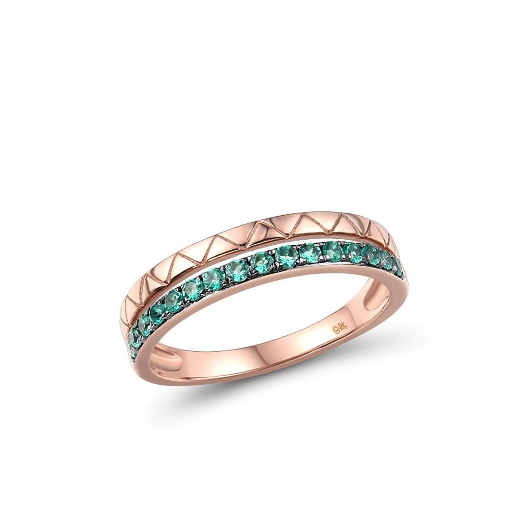 Genuine 9K 375 Rose Gold Ring with lab Created Emerald For Lady