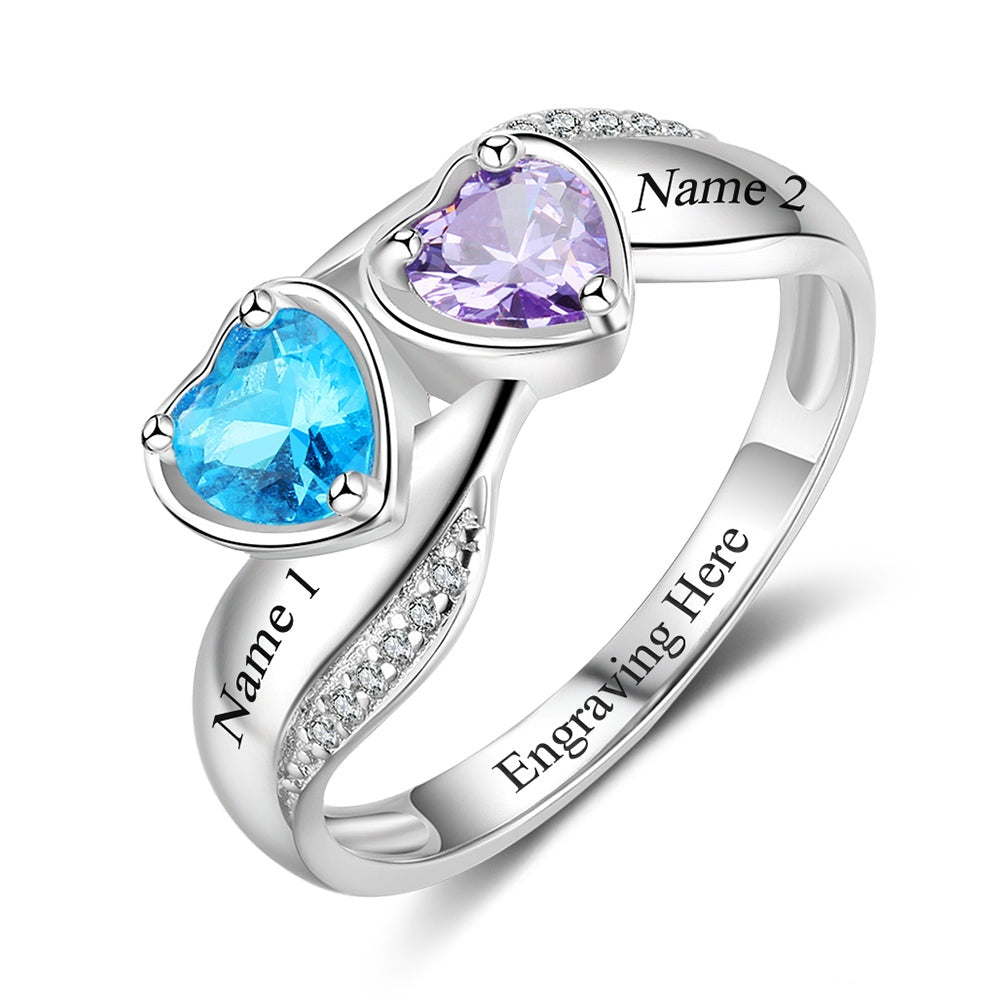 Heart Birthstone Personalized Engrave Name Ring